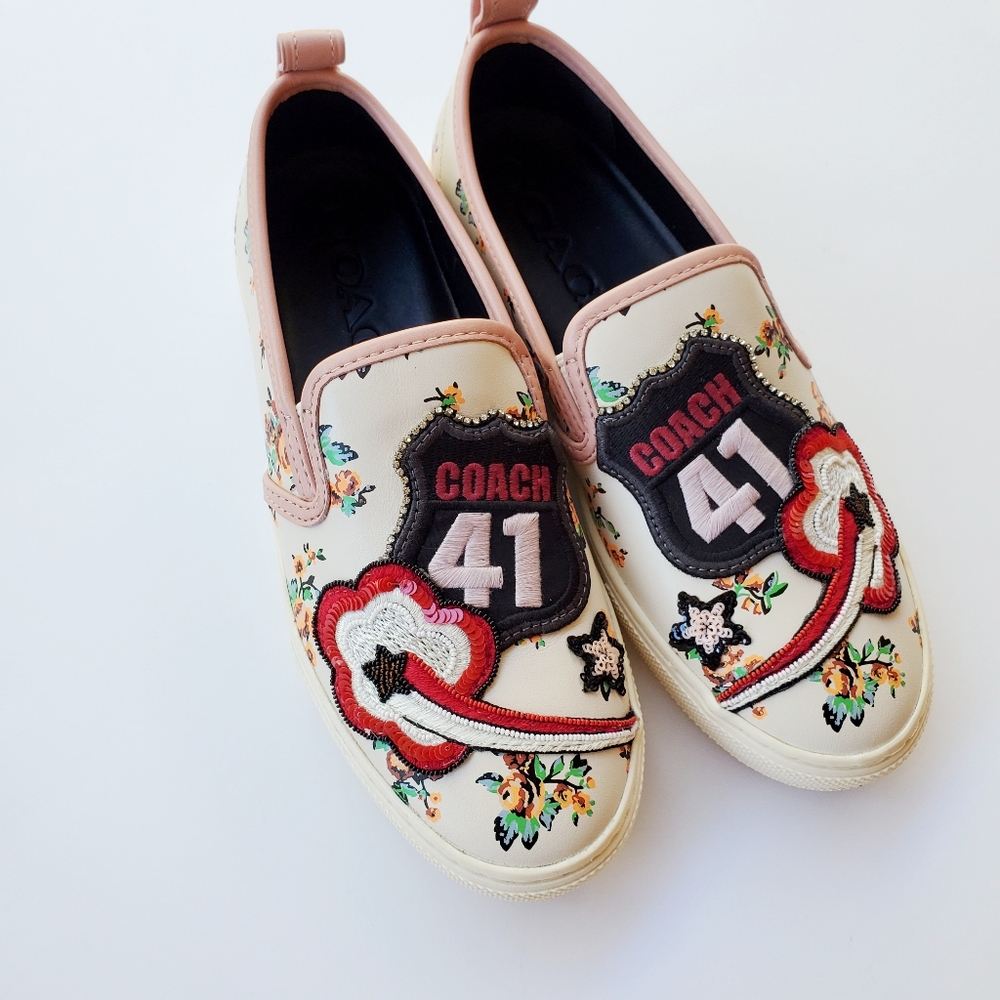 Coach Route 41 Floral Embellished Sneakers Size 8